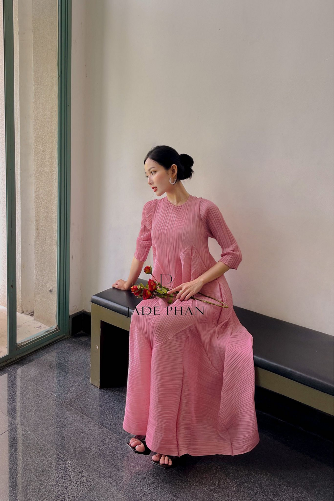DORIS Pleated Midi Dress - Pink