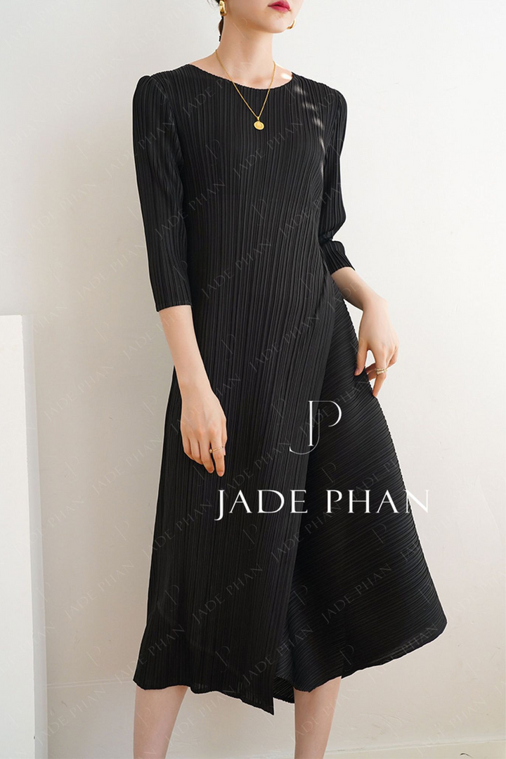 MICHELA Pleated Dress -  Black