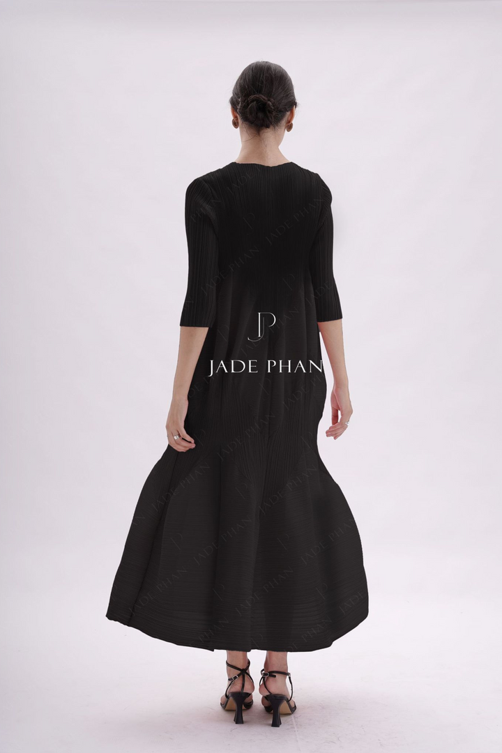 DORIS Pleated Midi Dress - Black