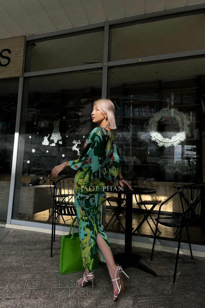 ANGELIE Pleated Dress - Green