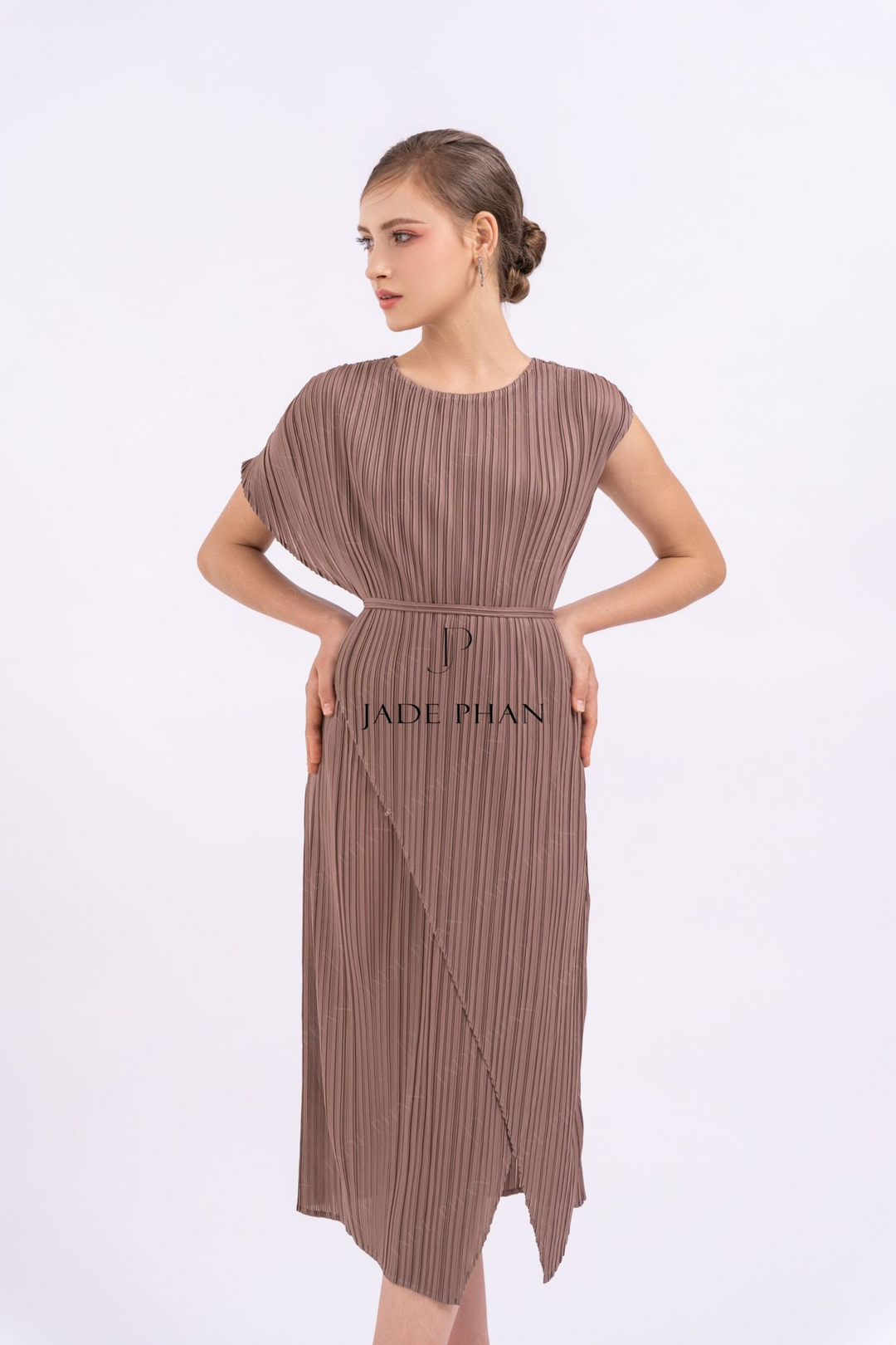 MAJORI Pleated Dress - Brown