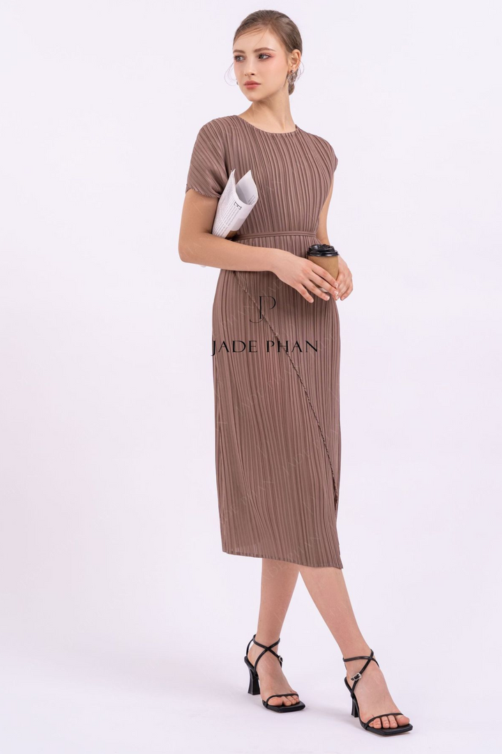 MAJORI Pleated Dress - Brown