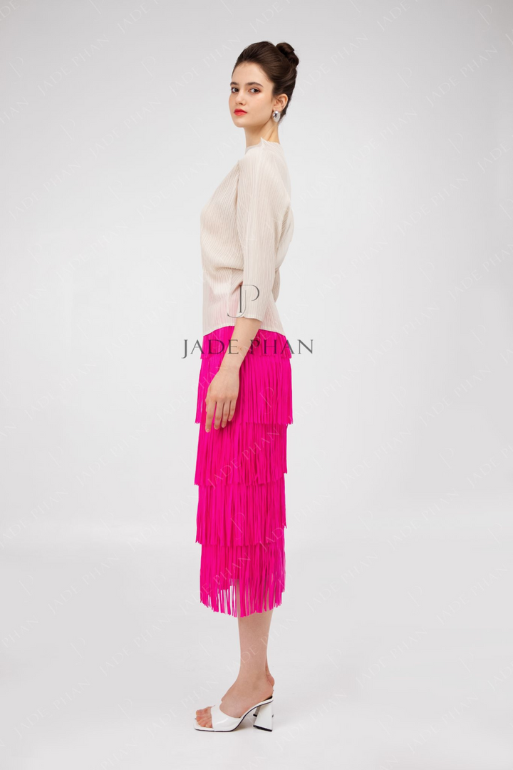 SET Berthe Pleated Top Vermont Cream &  FAE Pleated Skirt Magenta