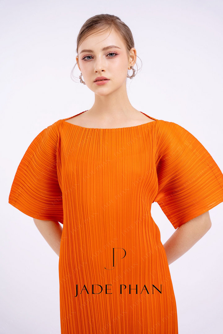 AMABELLA Pleated Dress -  Orange