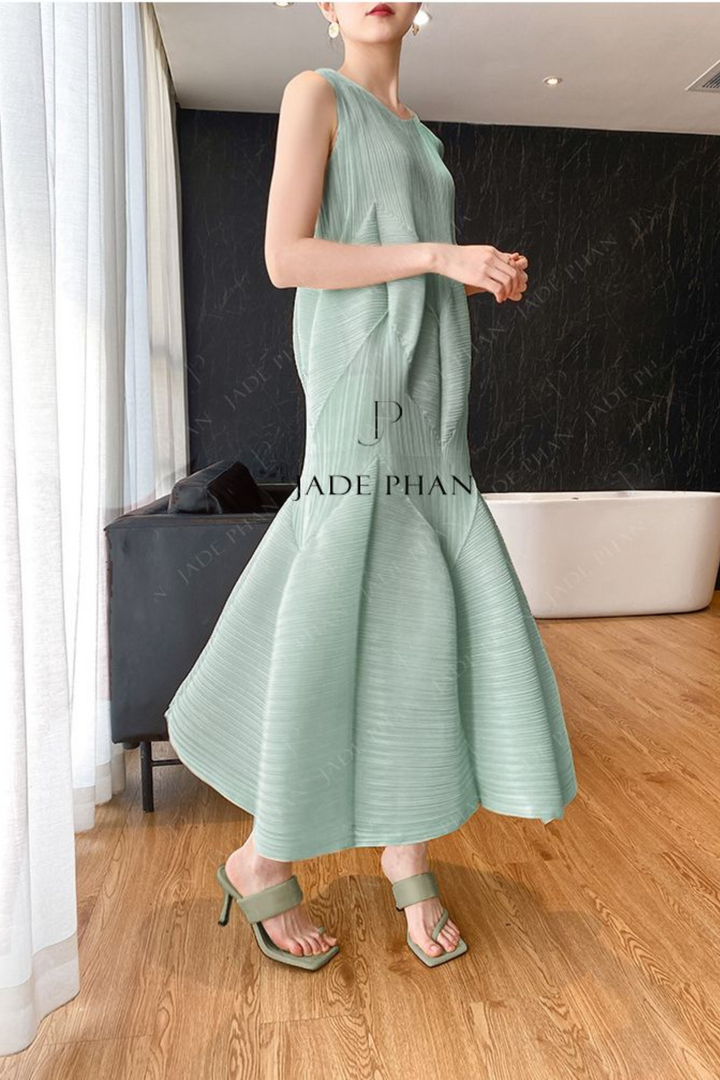 JEUNESSE Pleated Midi Dress - Xanh Mint