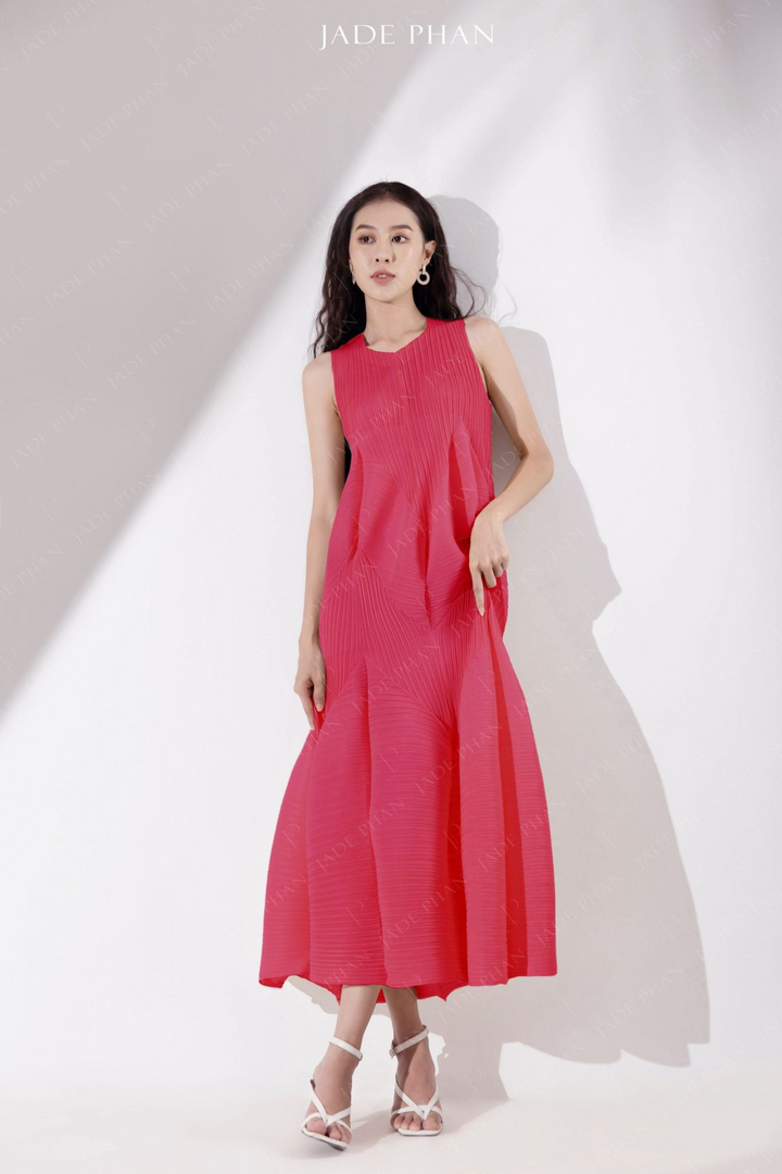 JEUNESSE Pleated Midi Dress - Hồng Sen