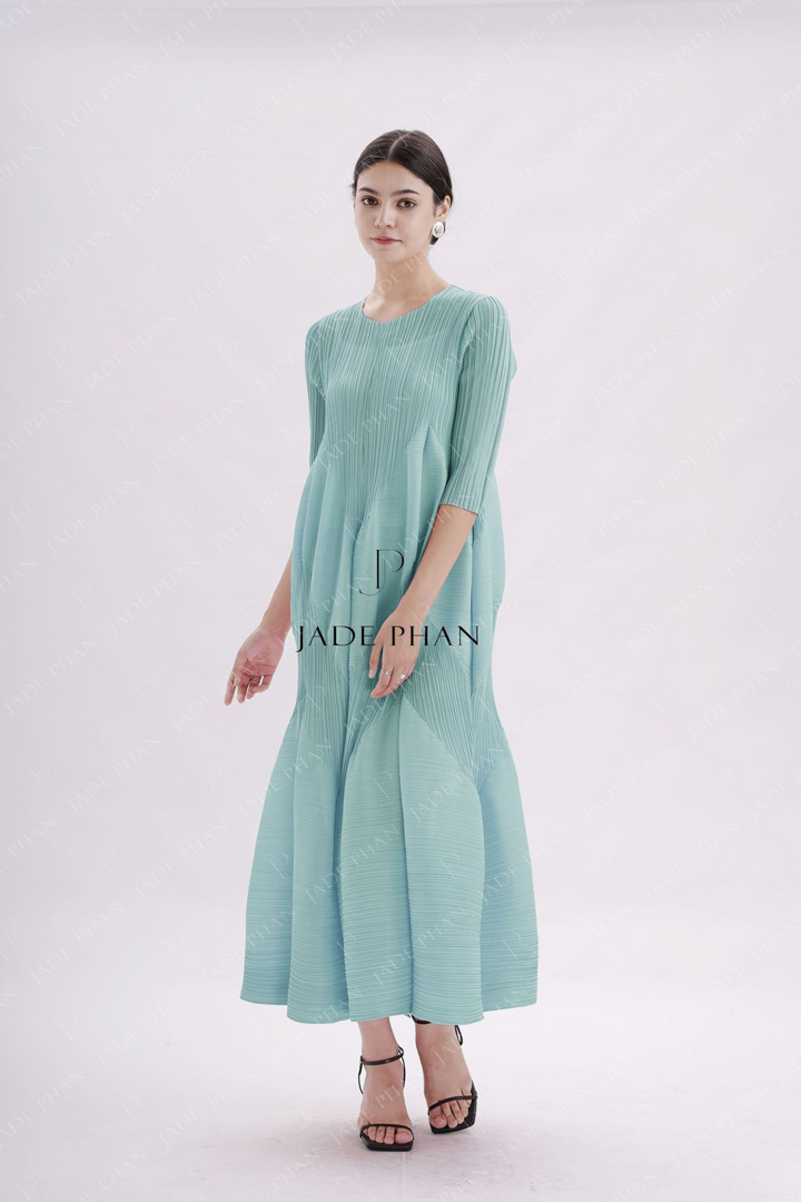 DORIS Pleated Midi Dress - Turquoise