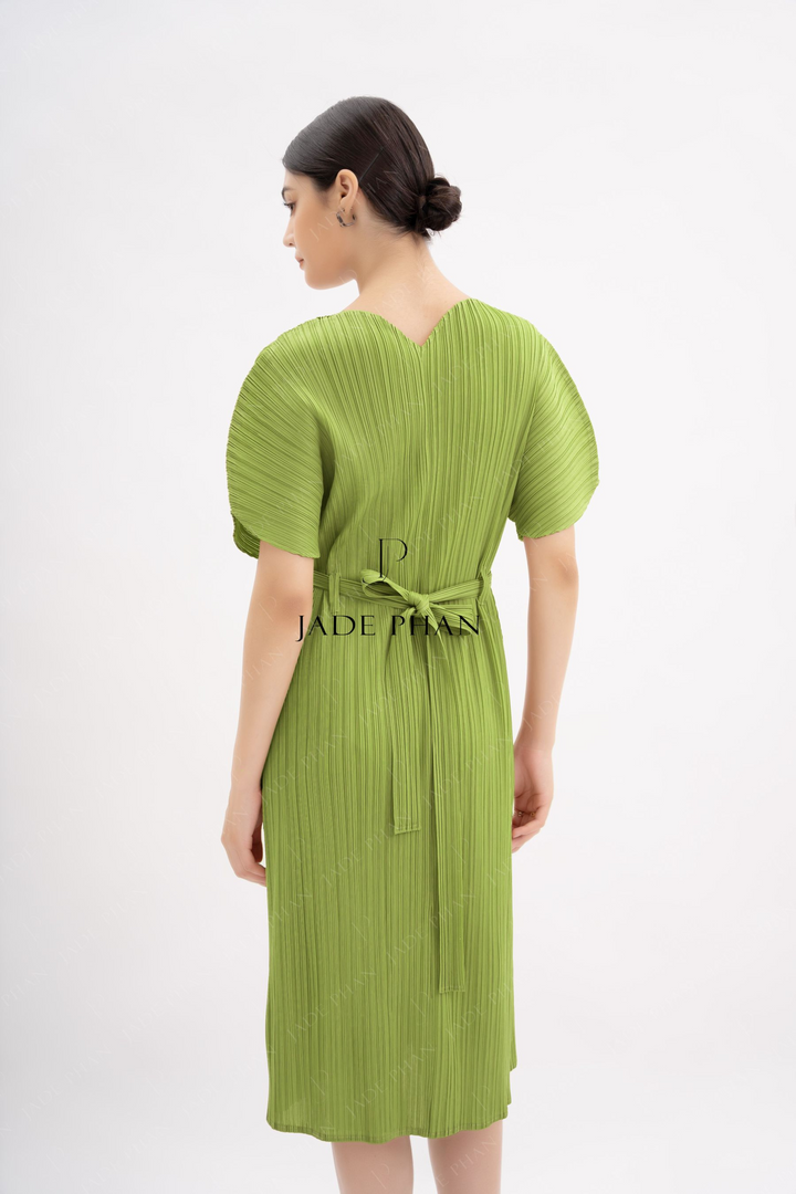 MAIKA Pleated Dress - Lime Green
