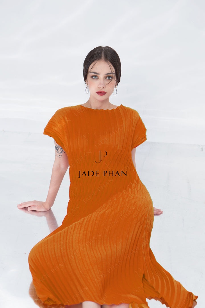 ALINE Pleated Dress - Orange