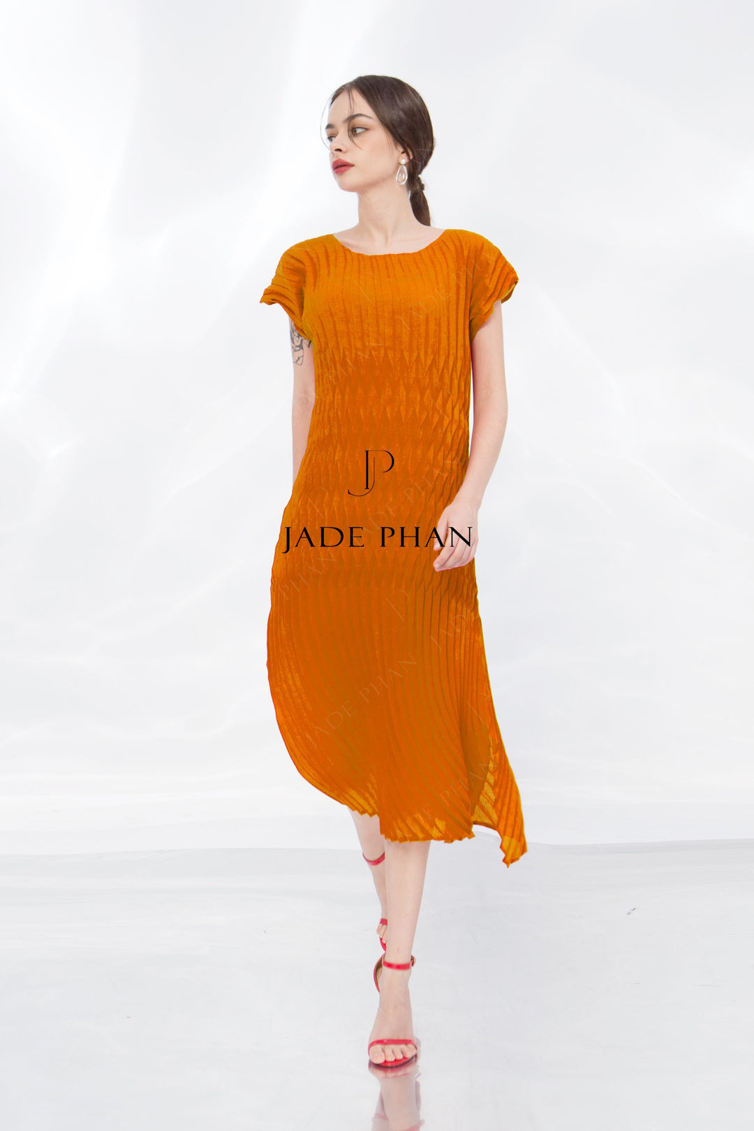 ALINE Pleated Dress - Orange