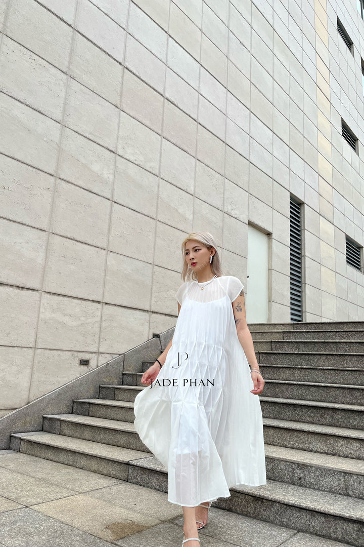 ADENA Pleated Dress - White