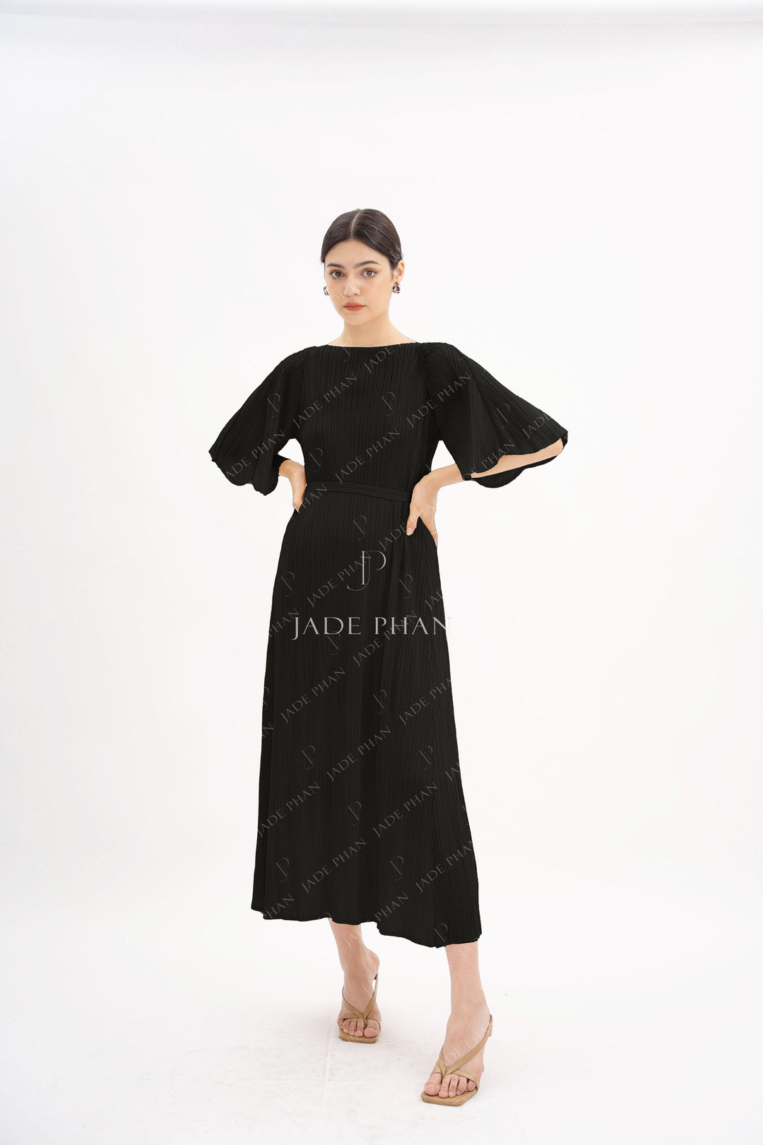 CHARISSE Pleated Dress - Black