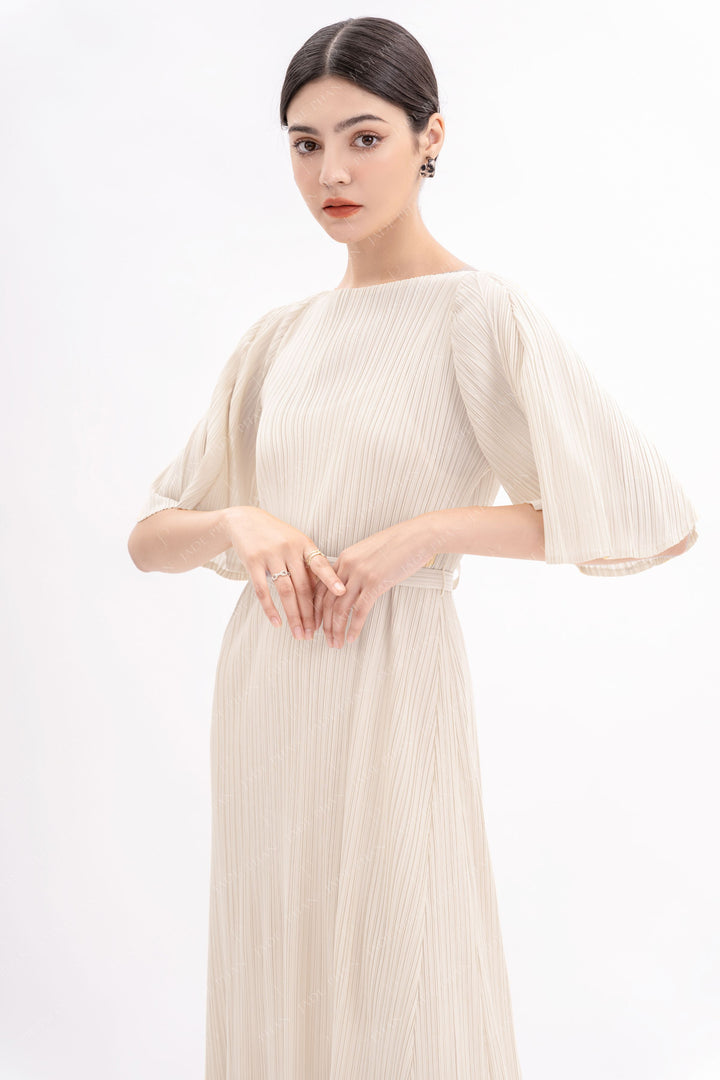 CHARISSE Pleated Dress - White