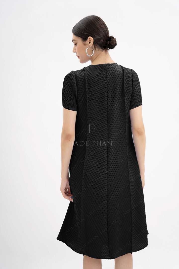 CLARIE Pleated Dress - Black