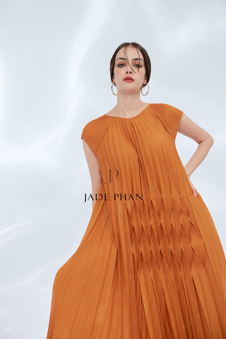 ADENA Pleated Dress - Orange