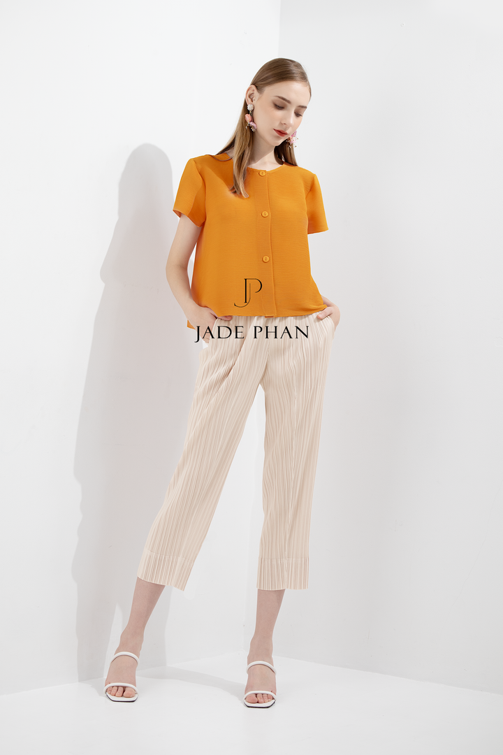 SET AIME'E Pleated Top Orange  & Daisy Pleated Pants Vermont Cream