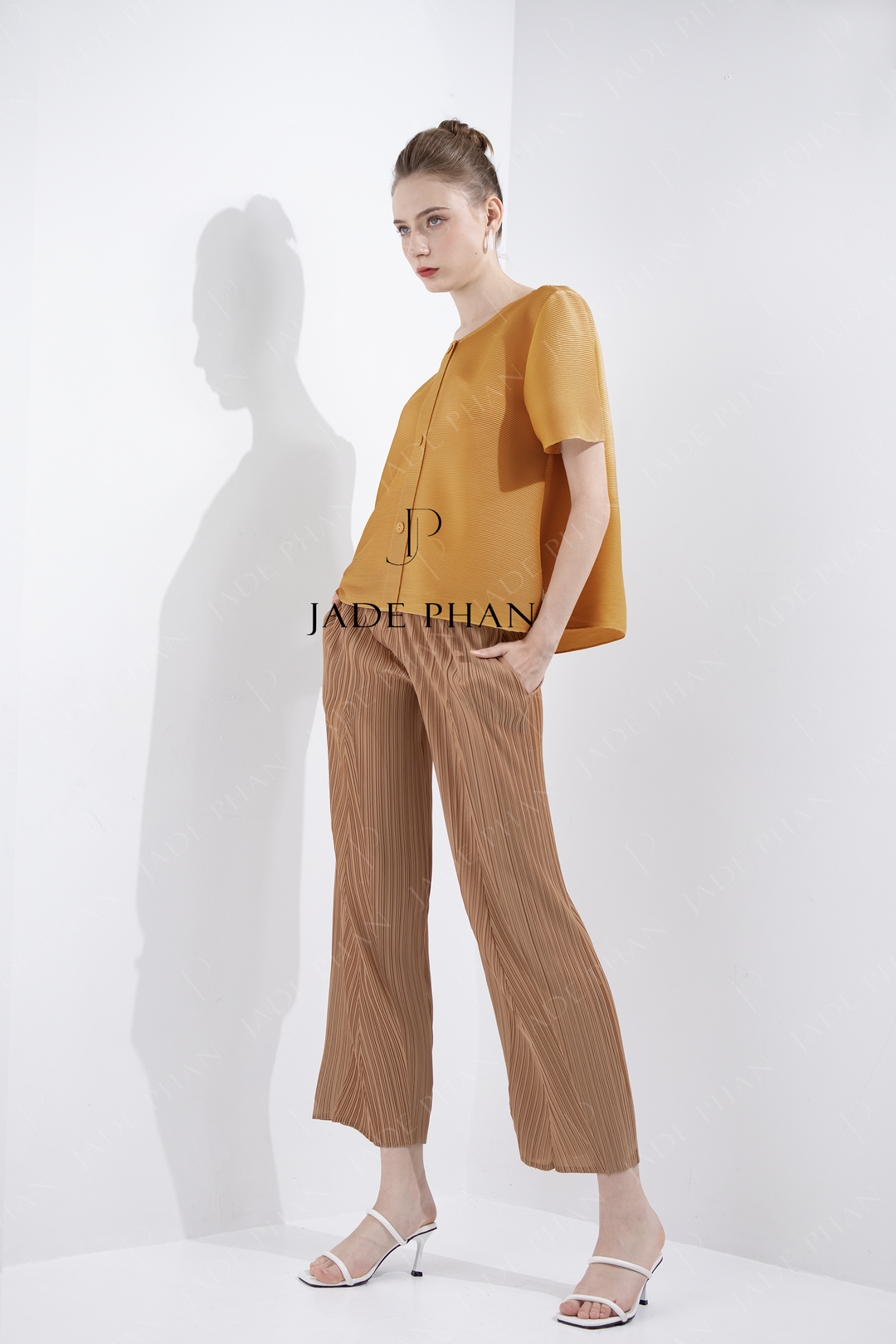 SET AIME'E Pleated Top Orange & KATLE Pleated Pants Copper