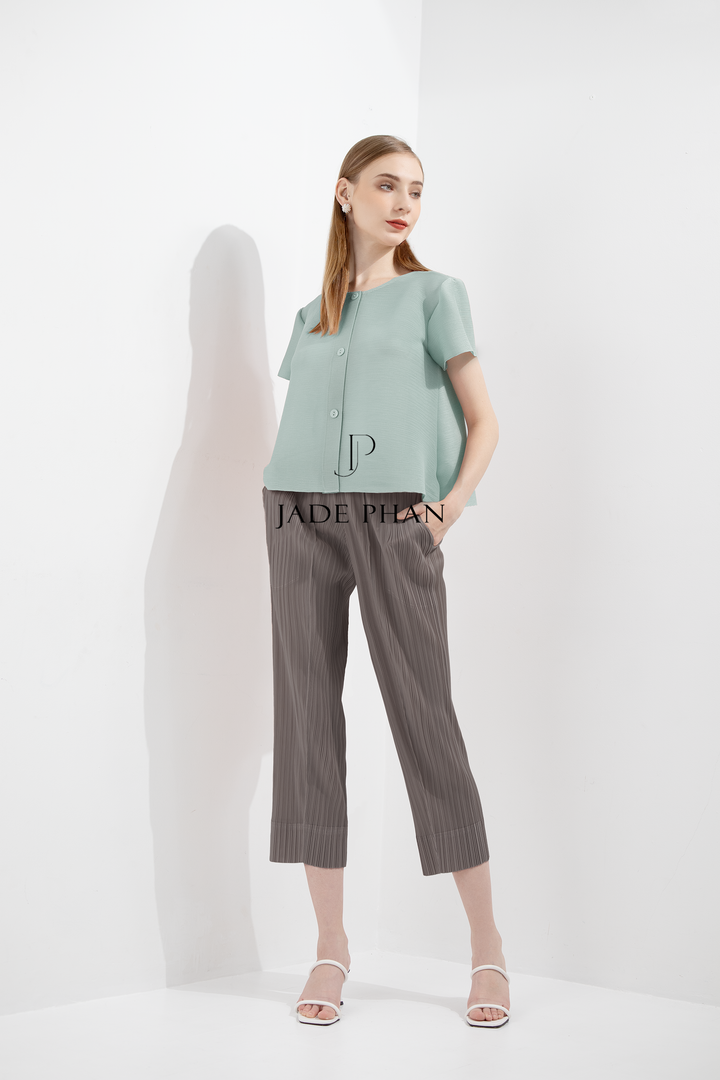 SET AIME'E Pleated Top Mint & Daisy Pleated Pants Dim Grey