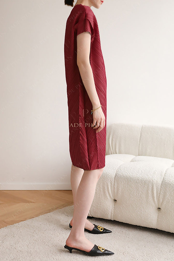BOISE Pleated Dress - Burgundy Red